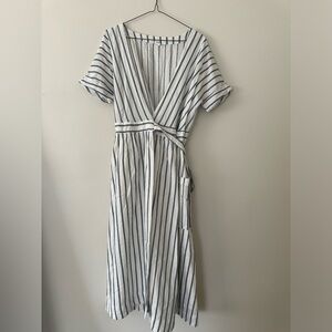 Gap Short Sleeve Striped Wrap-Front Dress in Linen-Cotton